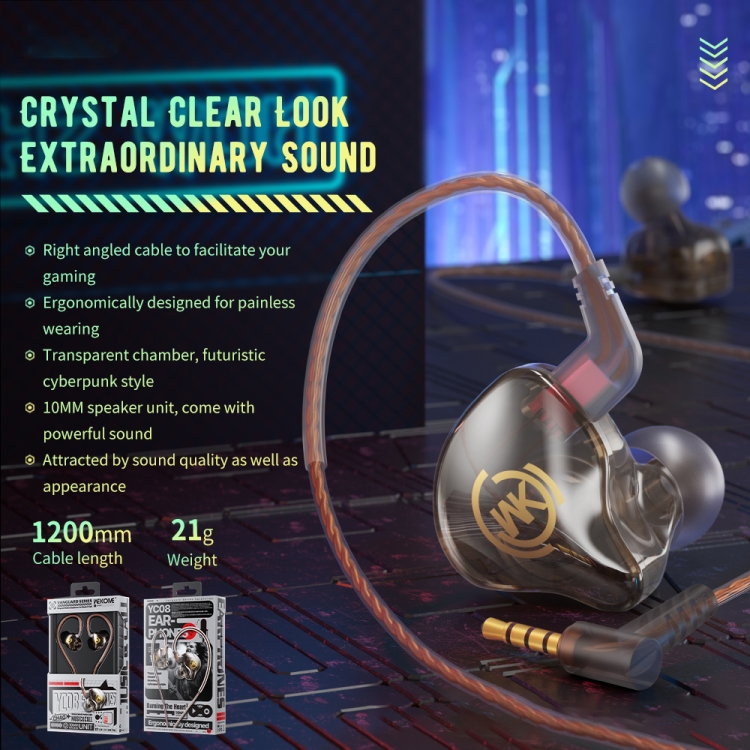 WK YC08 3.5mm Transparent Music Call Wired Earphone, Length: 1.2m(Black) WK YC08 3.5mm Transparent Music Call Wired Earphone, Length: 1.2m(Black)