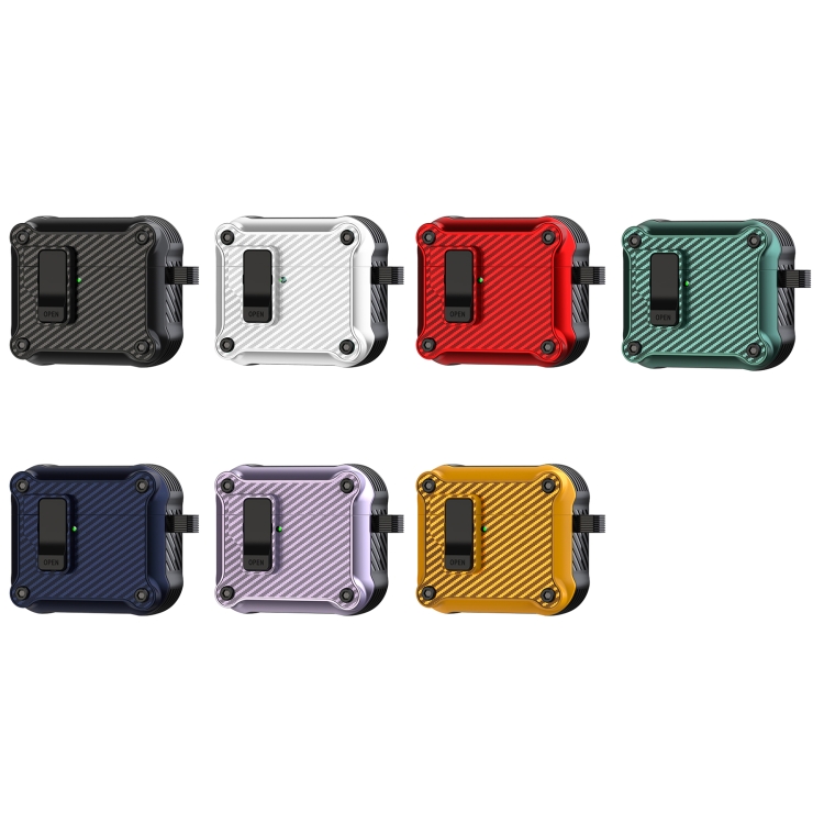 For AirPods 4 Carbon Fiber Magnetic Automatic Switch Earphone Protective Case(Green) For AirPods 4 Carbon Fiber Magnetic Automatic Switch Earphone Protective Case(Green)