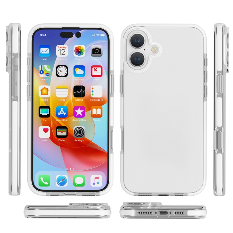 For iPhone 16 Two-color Shockproof High Transparency TPU Phone Case(White) For iPhone 16 Two-color Shockproof High Transparency TPU Phone Case(White)