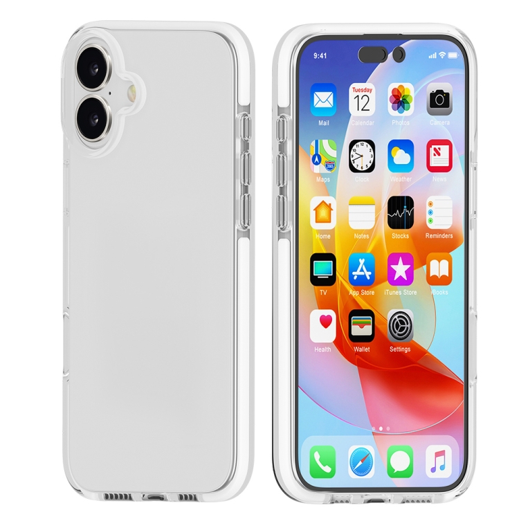 For iPhone 16 Two-color Shockproof High Transparency TPU Phone Case(White) For iPhone 16 Two-color Shockproof High Transparency TPU Phone Case(White)