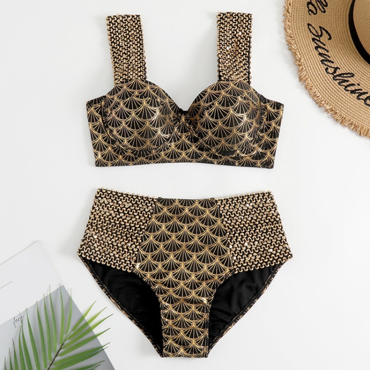 Woman Sexy Gilding High Waist Two Piece Bikini Swimsuit Sizesas Show 