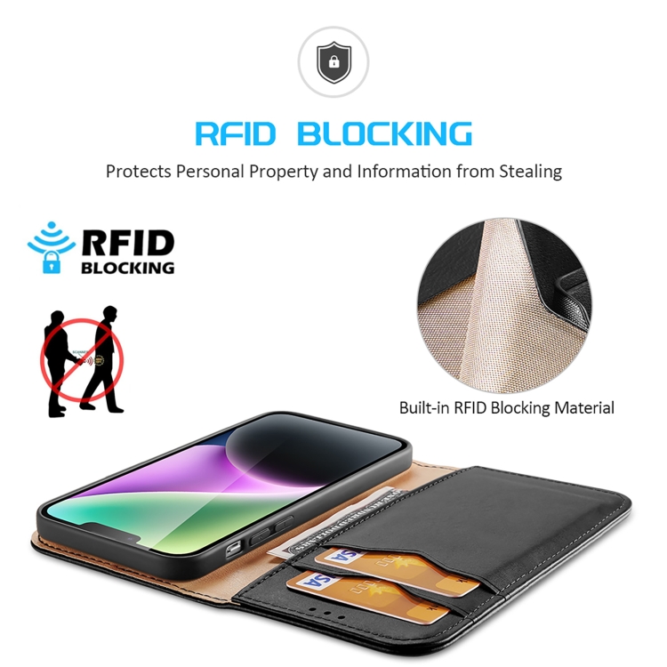 For iPhone 15 DUX DUCIS Hivo Series Cowhide + PU + TPU Flip Phone Case(Black) For iPhone 15 DUX DUCIS Hivo Series Cowhide + PU + TPU Flip Phone Case(Black)