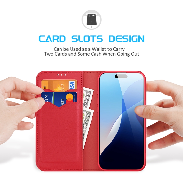 For iPhone 16 Plus DUX DUCIS Hivo Series Cowhide + PU + TPU Flip Phone Case(Red) For iPhone 16 Plus DUX DUCIS Hivo Series Cowhide + PU + TPU Flip Phone Case(Red)