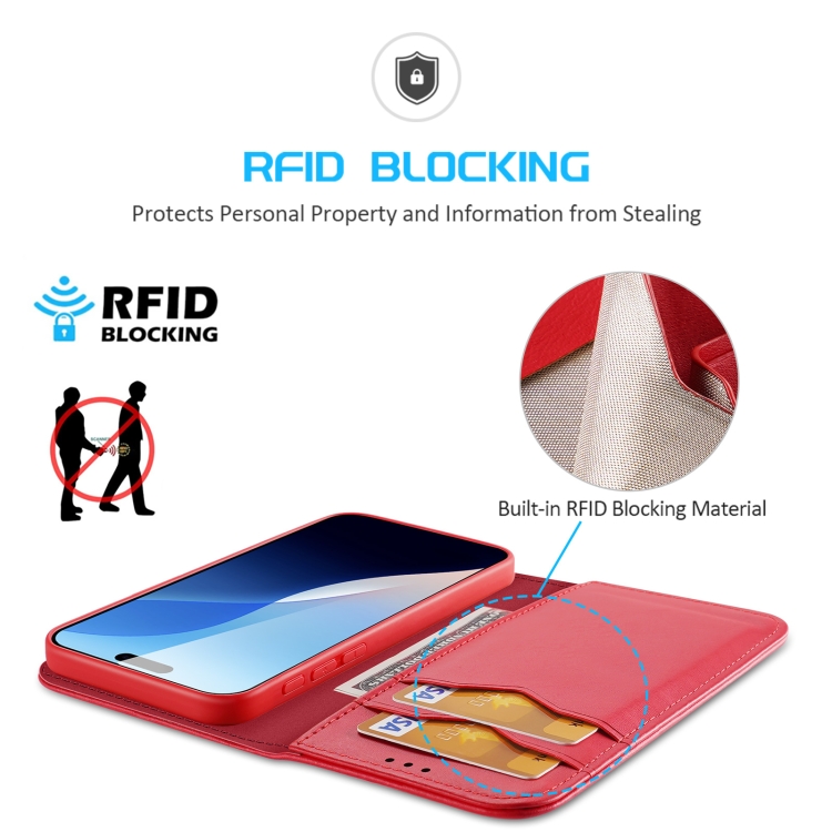 For iPhone 16 Plus DUX DUCIS Hivo Series Cowhide + PU + TPU Flip Phone Case(Red) For iPhone 16 Plus DUX DUCIS Hivo Series Cowhide + PU + TPU Flip Phone Case(Red)