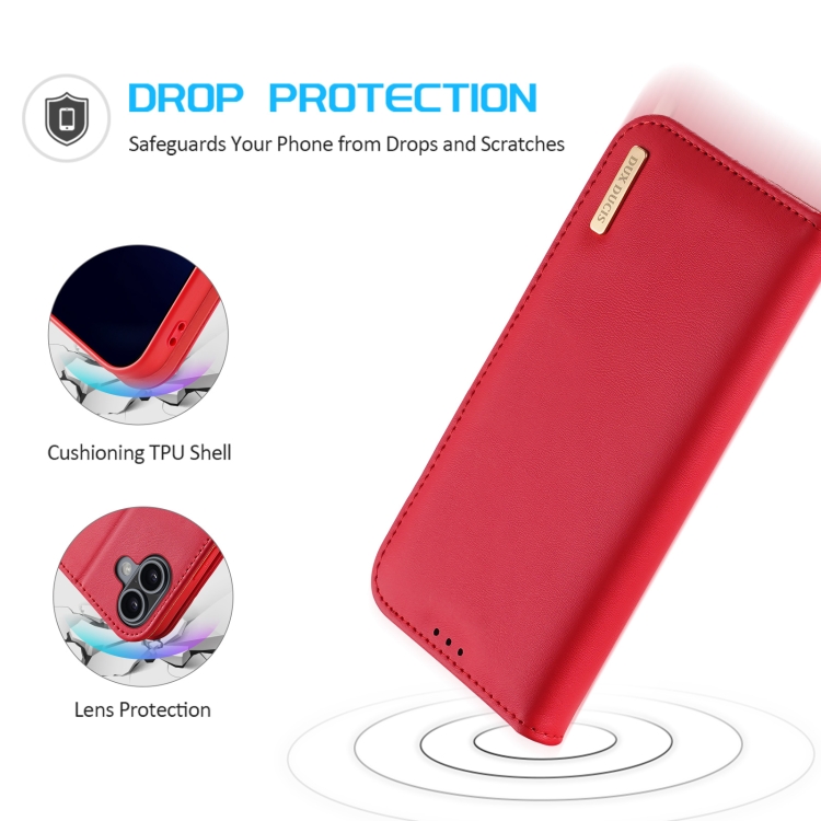 For iPhone 16 Plus DUX DUCIS Hivo Series Cowhide + PU + TPU Flip Phone Case(Red) For iPhone 16 Plus DUX DUCIS Hivo Series Cowhide + PU + TPU Flip Phone Case(Red)