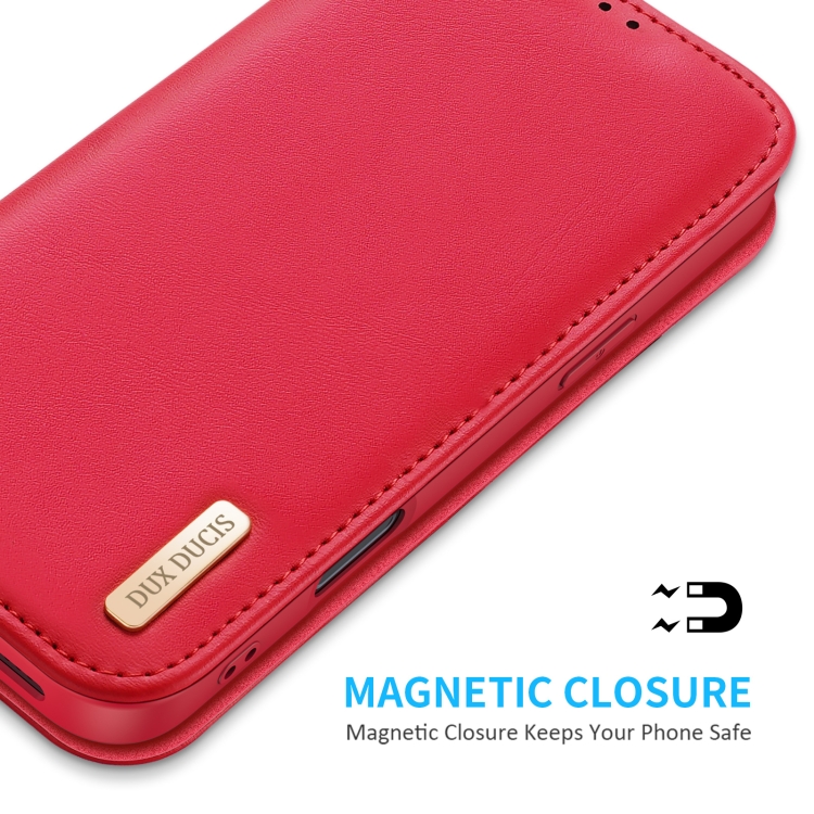For iPhone 16 Plus DUX DUCIS Hivo Series Cowhide + PU + TPU Flip Phone Case(Red) For iPhone 16 Plus DUX DUCIS Hivo Series Cowhide + PU + TPU Flip Phone Case(Red)
