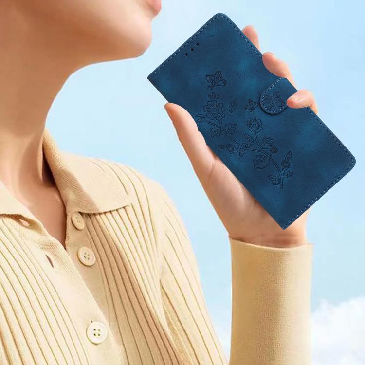 For Google Pixel 9a Flower Butterfly Embossing Pattern Leather Phone Case(Blue)