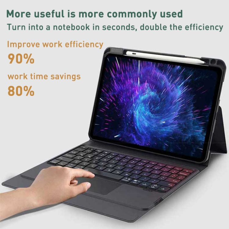 For iPad 10th Gen 10.9 2022 Integrated Bluetooth Keyboard Leather Case with Backlight & Touchpad(Black)
