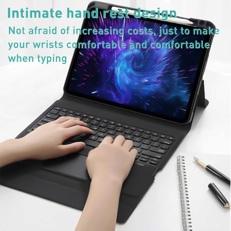 For iPad 10th Gen 10.9 2022 Integrated Bluetooth Keyboard Leather Case with Backlight & Touchpad(Black)