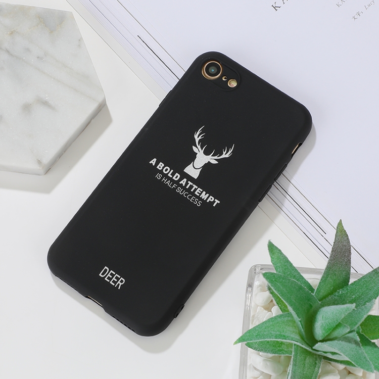 For iPhone SE 2022 / SE 2020 / 8 / 7 Elk Pattern Shockproof Frosted TPU Protective Case(Black)