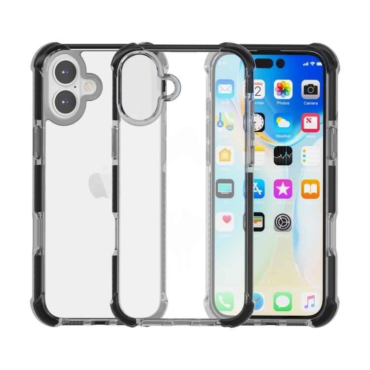 For iPhone 16 Plus Four-corner Shockproof TPU + Acrylic Phone Case(Black) For iPhone 16 Plus Four-corner Shockproof TPU + Acrylic Phone Case(Black)