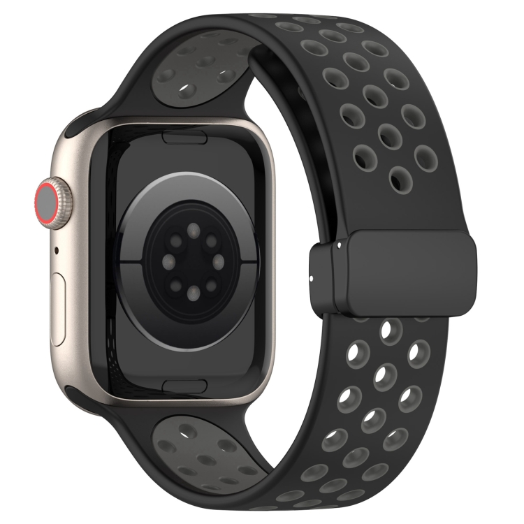 For Apple Watch 5 40mm Magnetic Buckle Silicone Watch Band(Black Grey)