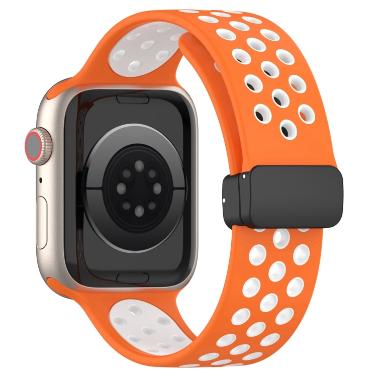 Para Apple Watch SE 2023 44mm Pulseira de relógio de silicone com fivela  magnética (preto branco)