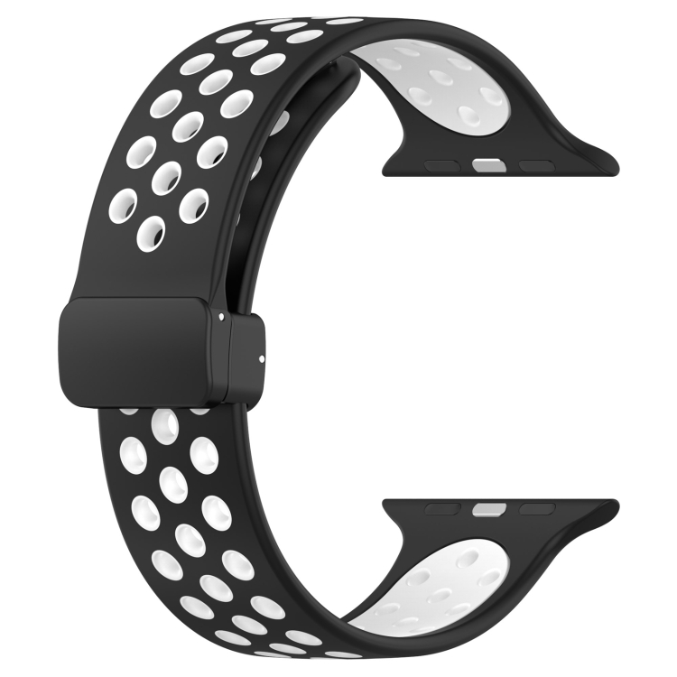 Para Apple Watch SE 2023 44mm Pulseira de relógio de silicone com fivela  magnética (preto branco)