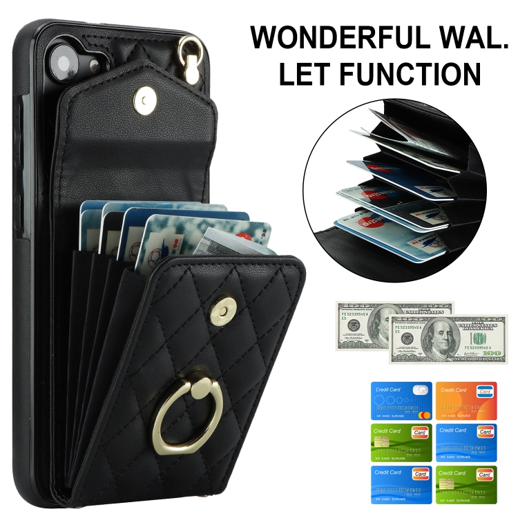 For Samsung Galaxy S23+ 5G Rhombic Texture Card Bag Phone Case with Long Lanyard(Black) For Samsung Galaxy S23+ 5G Rhombic Texture Card Bag Phone Case with Long Lanyard(Black)