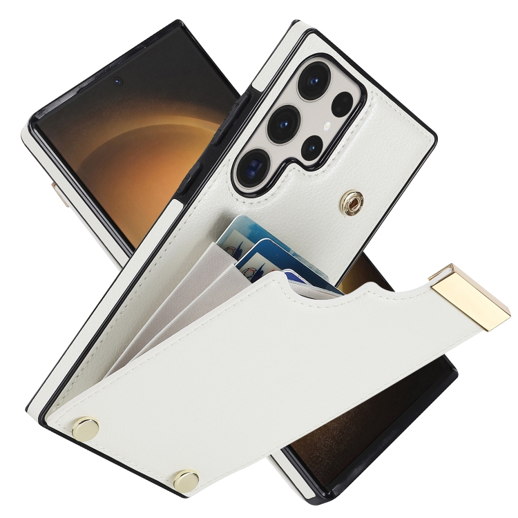 For Samsung Galaxy S23 Ultra 5G Metal Buckle Card Slots Phone Case(White)
