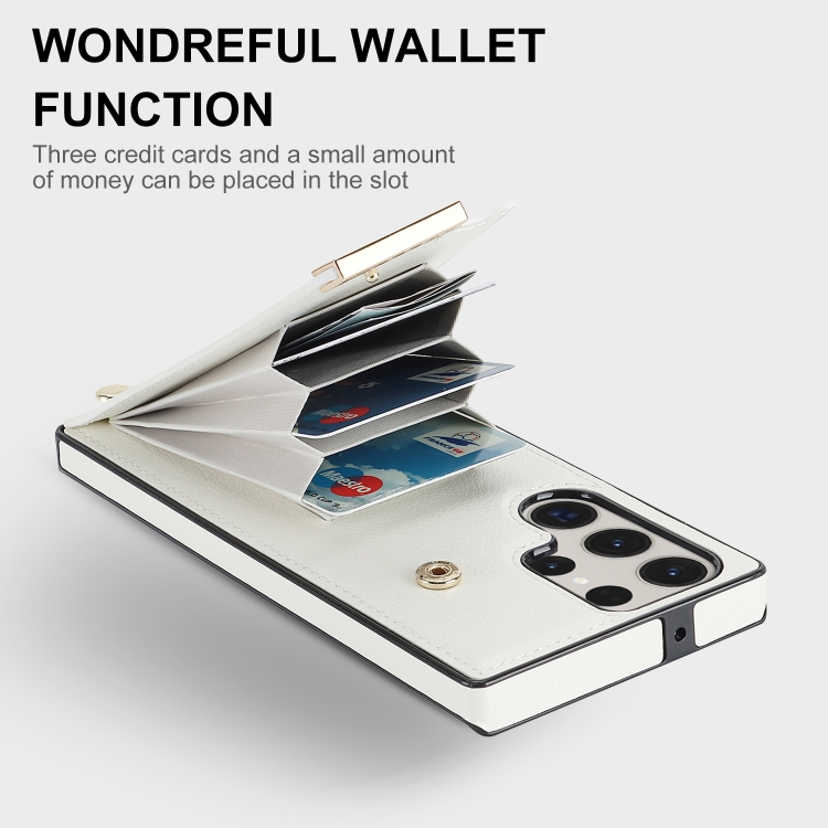 For Samsung Galaxy S23 Ultra 5G Metal Buckle Card Slots Phone Case(White)