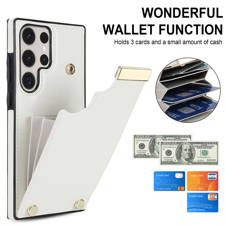For Samsung Galaxy S23 Ultra 5G Metal Buckle Card Slots Phone Case(White)