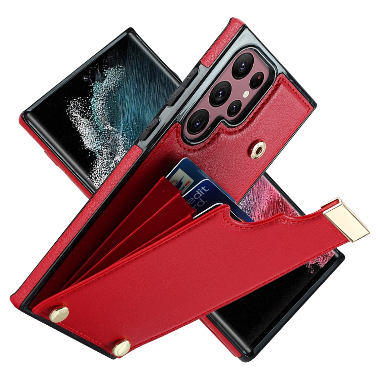 For Samsung Galaxy S22 Ultra 5G Metal Buckle Card Slots Phone Case(Red) For Samsung Galaxy S22 Ultra 5G Metal Buckle Card Slots Phone Case(Red)