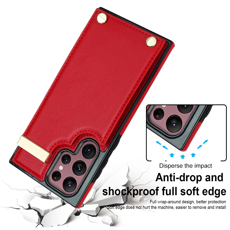 For Samsung Galaxy S22 Ultra 5G Metal Buckle Card Slots Phone Case(Red) For Samsung Galaxy S22 Ultra 5G Metal Buckle Card Slots Phone Case(Red)