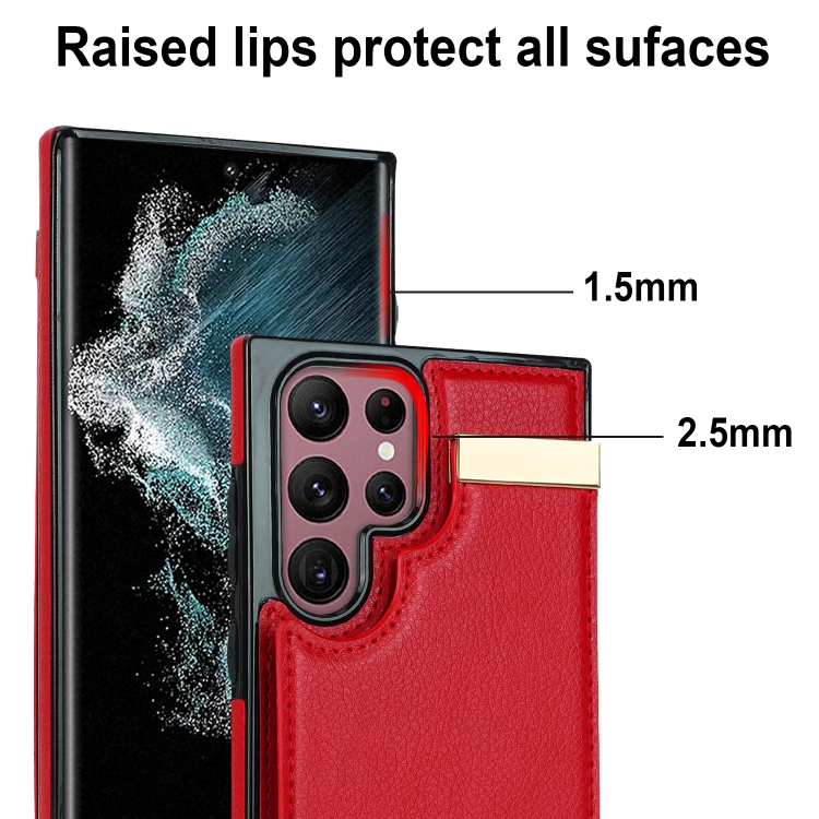 For Samsung Galaxy S22 Ultra 5G Metal Buckle Card Slots Phone Case(Red) For Samsung Galaxy S22 Ultra 5G Metal Buckle Card Slots Phone Case(Red)