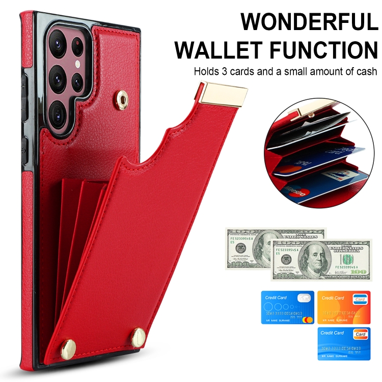 For Samsung Galaxy S22 Ultra 5G Metal Buckle Card Slots Phone Case(Red) For Samsung Galaxy S22 Ultra 5G Metal Buckle Card Slots Phone Case(Red)