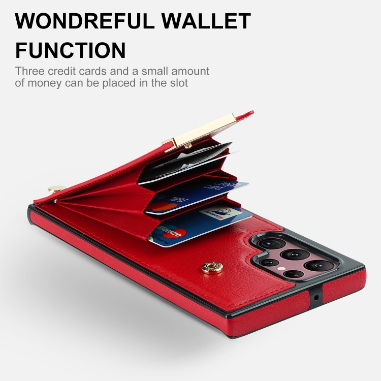 For Samsung Galaxy S22 Ultra 5G Metal Buckle Card Slots Phone Case(Red) For Samsung Galaxy S22 Ultra 5G Metal Buckle Card Slots Phone Case(Red)