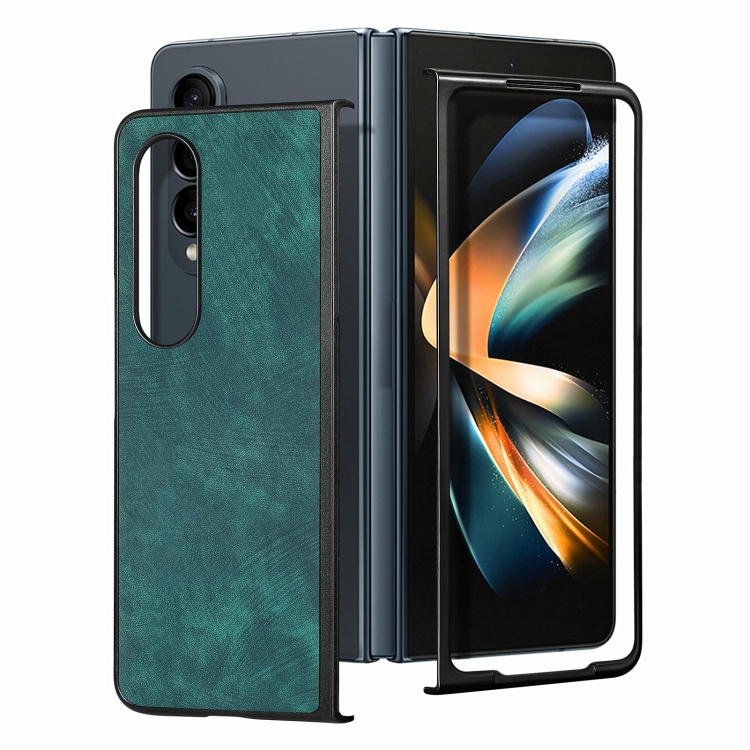 For Samsung Galaxy Z Fold4 Skin-feel Solid Color PU Back Cover Phone Case(Green) For Samsung Galaxy Z Fold4 Skin-feel Solid Color PU Back Cover Phone Case(Green)
