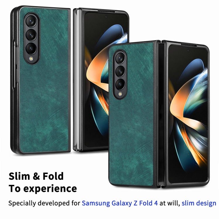 For Samsung Galaxy Z Fold4 Skin-feel Solid Color PU Back Cover Phone Case(Green) For Samsung Galaxy Z Fold4 Skin-feel Solid Color PU Back Cover Phone Case(Green)
