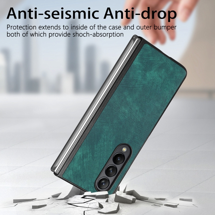 For Samsung Galaxy Z Fold4 Skin-feel Solid Color PU Back Cover Phone Case(Green) For Samsung Galaxy Z Fold4 Skin-feel Solid Color PU Back Cover Phone Case(Green)
