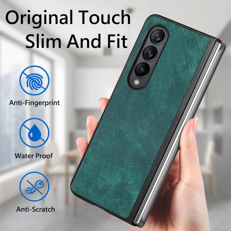 For Samsung Galaxy Z Fold4 Skin-feel Solid Color PU Back Cover Phone Case(Green) For Samsung Galaxy Z Fold4 Skin-feel Solid Color PU Back Cover Phone Case(Green)