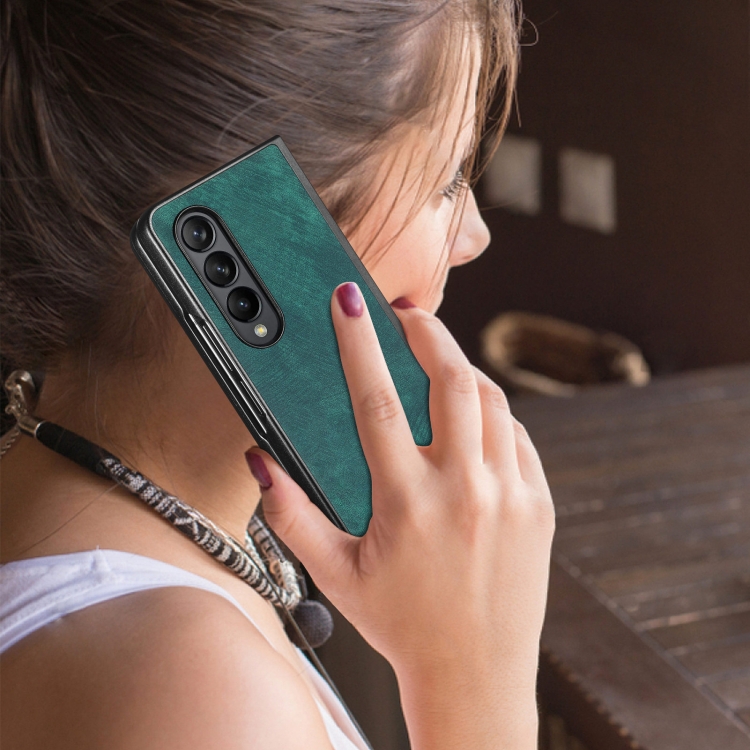 For Samsung Galaxy Z Fold4 Skin-feel Solid Color PU Back Cover Phone Case(Green) For Samsung Galaxy Z Fold4 Skin-feel Solid Color PU Back Cover Phone Case(Green)