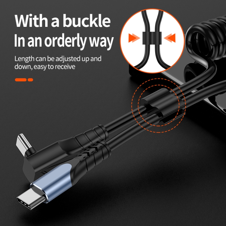 Type-C to 8 Pin Elbow Spring Charging Data Cable, Length: 1.5m(Black) Type-C to 8 Pin Elbow Spring Charging Data Cable, Length: 1.5m(Black)
