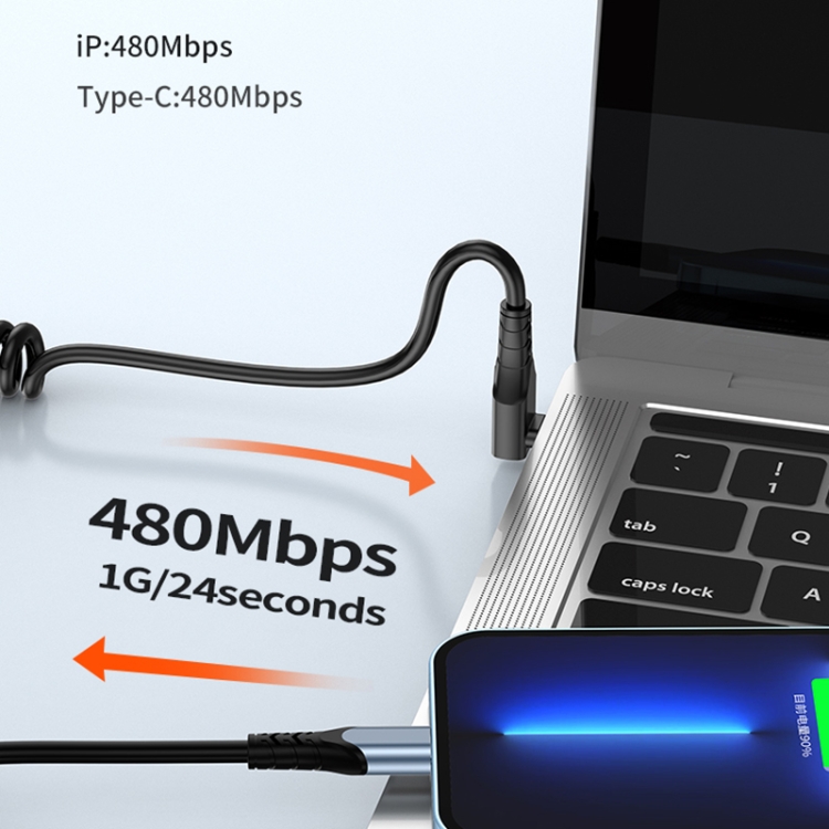 Type-C to 8 Pin Elbow Spring Charging Data Cable, Length: 1.5m(Black) Type-C to 8 Pin Elbow Spring Charging Data Cable, Length: 1.5m(Black)