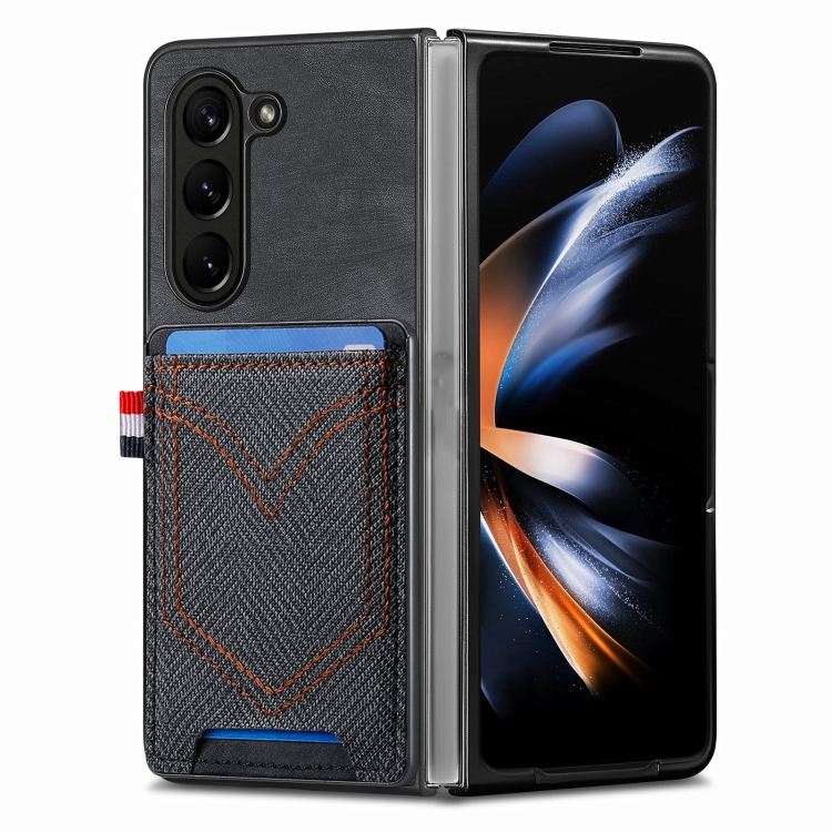 For Samsung Galaxy Z Fold5 Skin-feel Solid Color Back Cover Denim Card Phone Case(Black) For Samsung Galaxy Z Fold5 Skin-feel Solid Color Back Cover Denim Card Phone Case(Black)