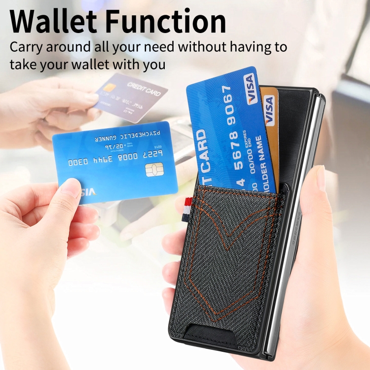 For Samsung Galaxy Z Fold5 Skin-feel Solid Color Back Cover Denim Card Phone Case(Black) For Samsung Galaxy Z Fold5 Skin-feel Solid Color Back Cover Denim Card Phone Case(Black)