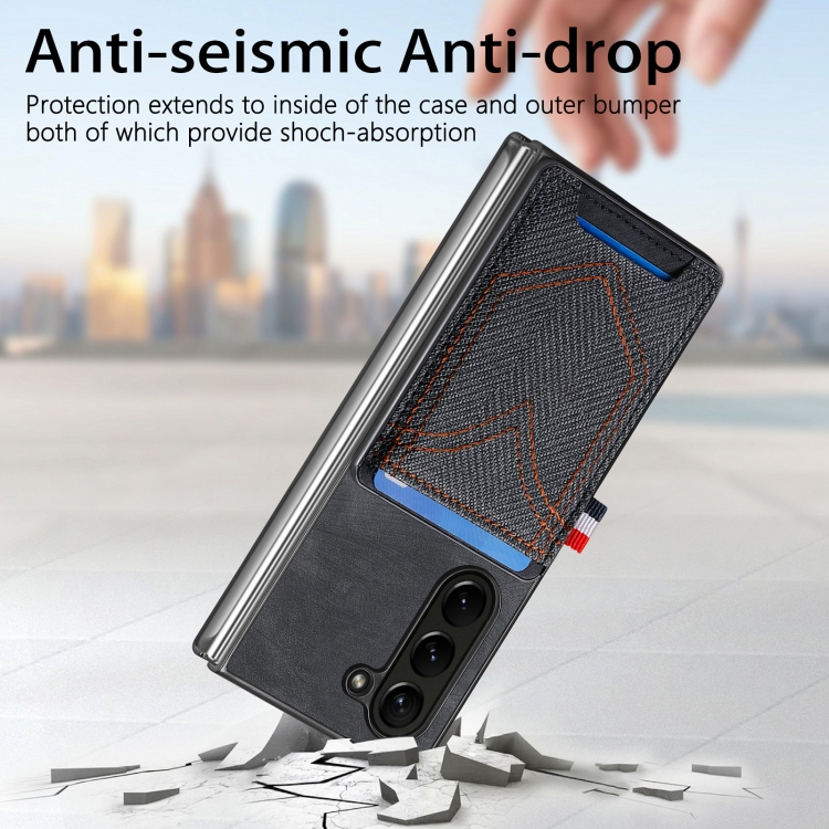 For Samsung Galaxy Z Fold5 Skin-feel Solid Color Back Cover Denim Card Phone Case(Black) For Samsung Galaxy Z Fold5 Skin-feel Solid Color Back Cover Denim Card Phone Case(Black)