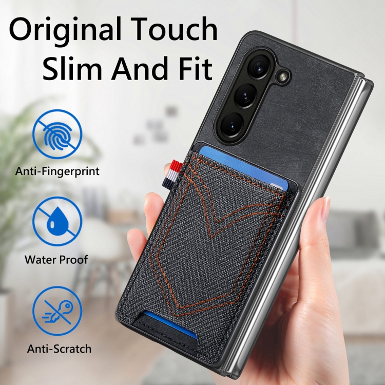 For Samsung Galaxy Z Fold5 Skin-feel Solid Color Back Cover Denim Card Phone Case(Black) For Samsung Galaxy Z Fold5 Skin-feel Solid Color Back Cover Denim Card Phone Case(Black)