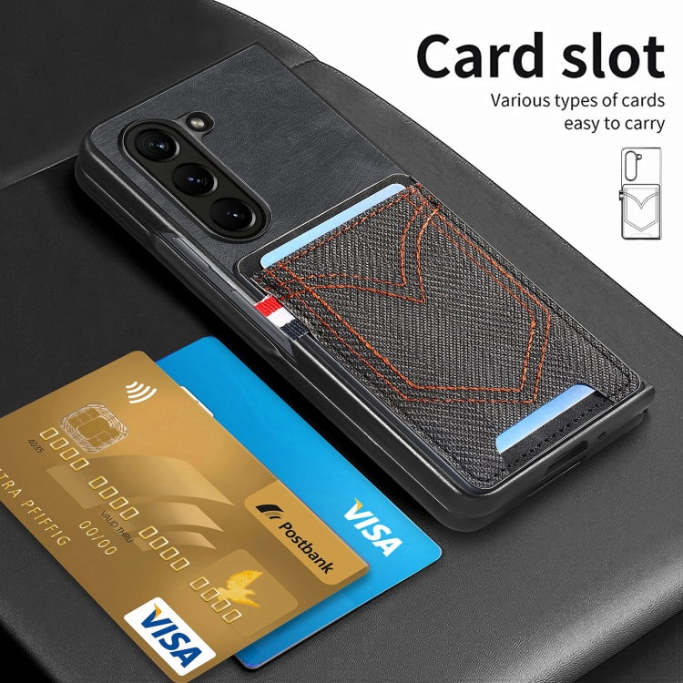For Samsung Galaxy Z Fold5 Skin-feel Solid Color Back Cover Denim Card Phone Case(Black) For Samsung Galaxy Z Fold5 Skin-feel Solid Color Back Cover Denim Card Phone Case(Black)