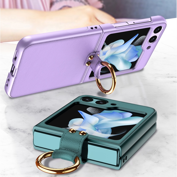 For Samsung Galaxy Z Flip5 GKK Ultra-thin PC + PU Phone Case with Ring & Strap(Purple) For Samsung Galaxy Z Flip5 GKK Ultra-thin PC + PU Phone Case with Ring & Strap(Purple)