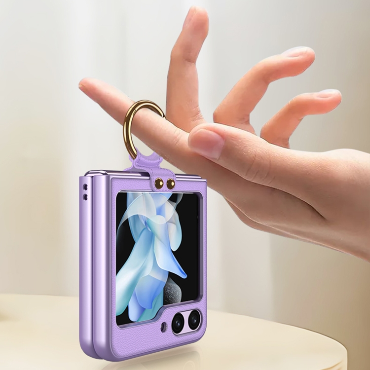 For Samsung Galaxy Z Flip5 GKK Ultra-thin PC + PU Phone Case with Ring & Strap(Purple) For Samsung Galaxy Z Flip5 GKK Ultra-thin PC + PU Phone Case with Ring & Strap(Purple)