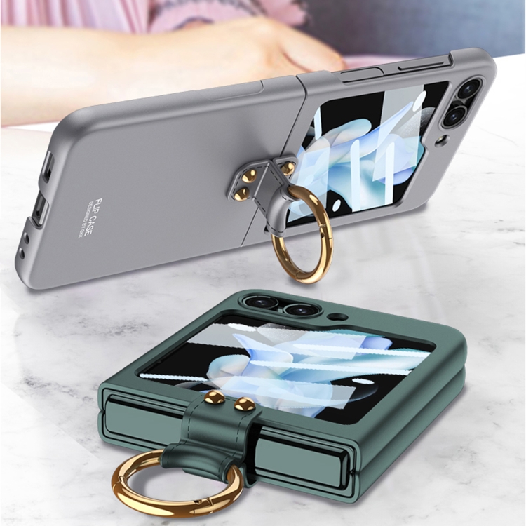 For Samsung Galaxy Z Flip5 GKK Ultra-thin PC Full Coverage Phone Case with Ring Holder / Tempered Film(Black) For Samsung Galaxy Z Flip5 GKK Ultra-thin PC Full Coverage Phone Case with Ring Holder / Tempered Film(Black)