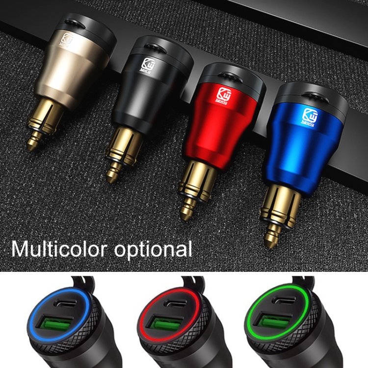 Motorcycle European-style Small-caliber Aluminum Alloy QC 3.0 + PD Fast Charge USB Charger, Shell Color:Black(Blue Light) - 5
