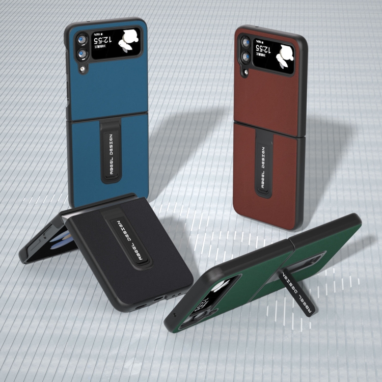 For Samsung Galaxy Z Flip4 Genuine Silky Soft ABEEL Black Edge Phone Case with Holder(Black) For Samsung Galaxy Z Flip4 Genuine Silky Soft ABEEL Black Edge Phone Case with Holder(Black)