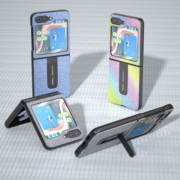 For Samsung Galaxy Z Flip5 Diamond Series Black Edge Phone Case with Holder(Rainbow) For Samsung Galaxy Z Flip5 Diamond Series Black Edge Phone Case with Holder(Rainbow)