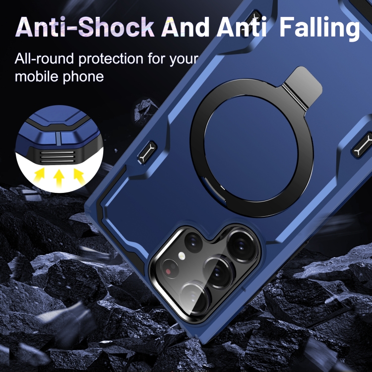 For Samsung Galaxy S23+ 5G Patronus MagSafe Magnetic Holder Phone Case(Navy Blue)