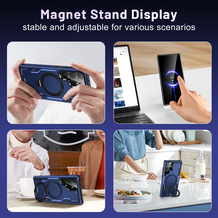 For Samsung Galaxy S23+ 5G Patronus MagSafe Magnetic Holder Phone Case(Navy Blue)