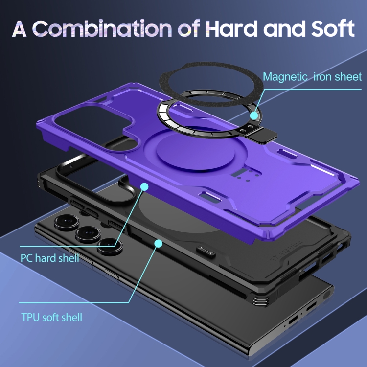 For Samsung Galaxy S23+ 5G Patronus MagSafe Magnetic Holder Phone Case(Purple)