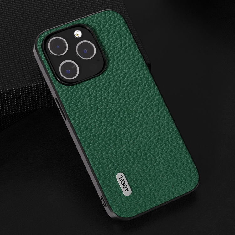 For iPhone 15 ABEEL Genuine Leather Litchi Texture Phone Case(Green) For iPhone 15 ABEEL Genuine Leather Litchi Texture Phone Case(Green)