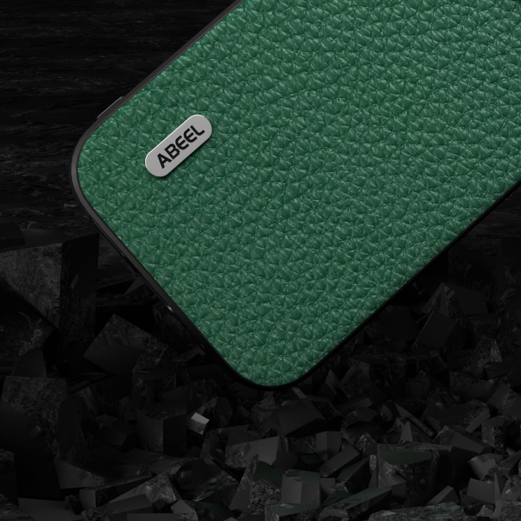 For iPhone 15 ABEEL Genuine Leather Litchi Texture Phone Case(Green) For iPhone 15 ABEEL Genuine Leather Litchi Texture Phone Case(Green)